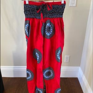 Red Printed Flowy Pants
